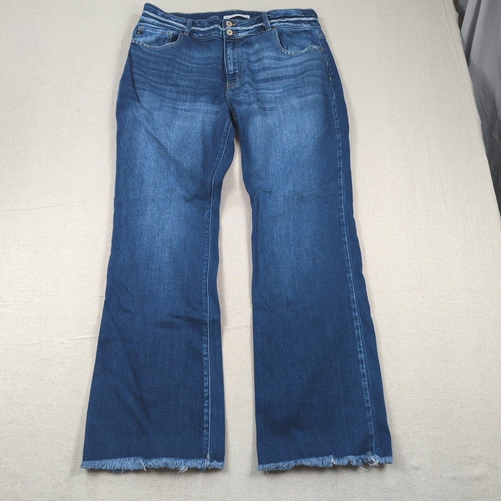 Kancan Jeans Womens 33 Blue Boot Cut Stretch High Rise Curvy Distressed